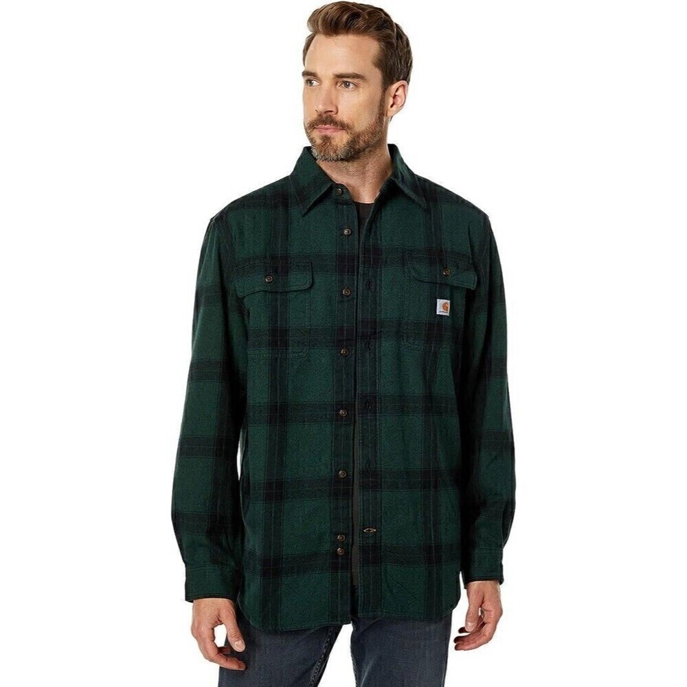 Carhartt Green Plaid Classic Loose Fit Flannel Button Up Shirt Small